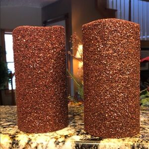 Rustic Brown/red Textured Candle Set. Flamless
